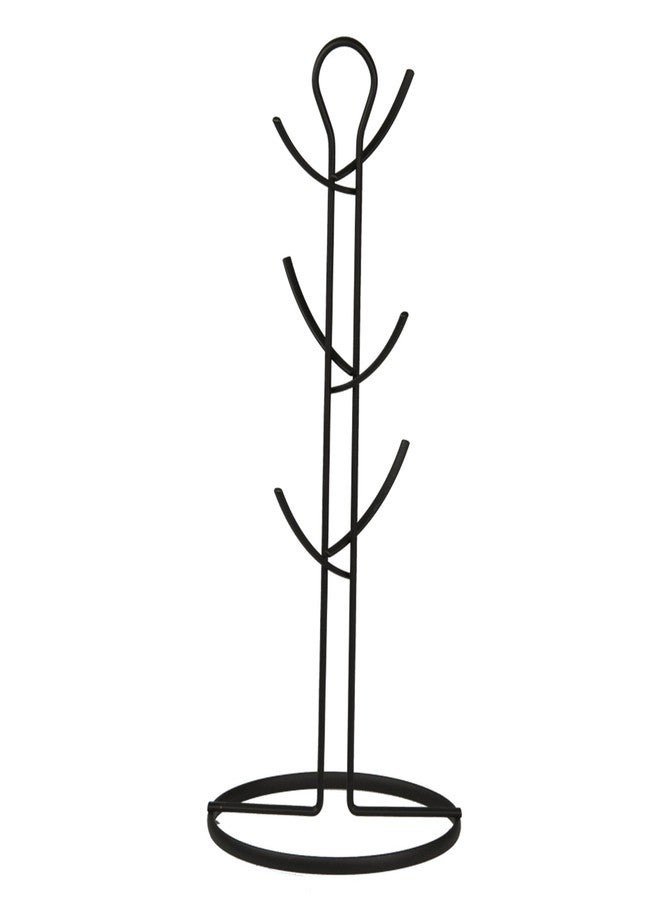 Home Basics Chrome Wire Collection Durable Steel Mug Tree Stand, 6-Hook Coffee Tea Cup, Holder Kitchen Countertop, Black - Image 1