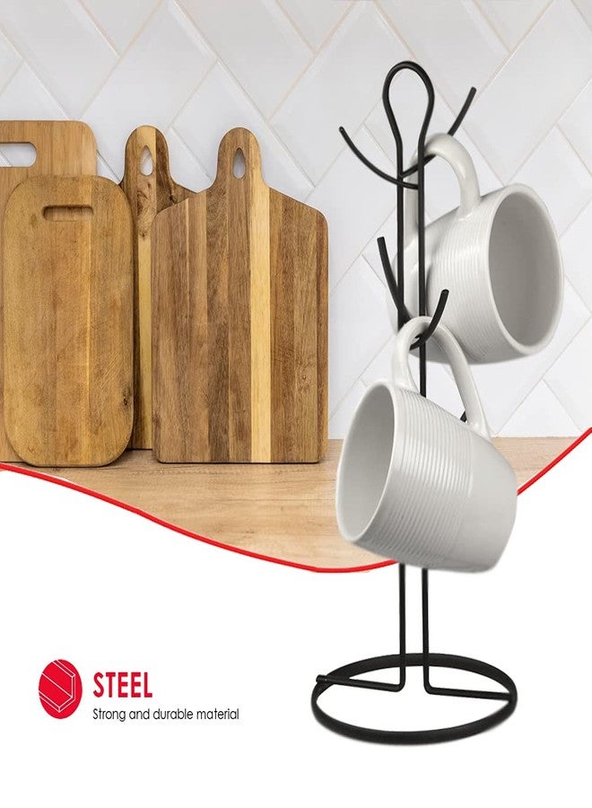 Home Basics Chrome Wire Collection Durable Steel Mug Tree Stand, 6-Hook Coffee Tea Cup, Holder Kitchen Countertop, Black - Image 3