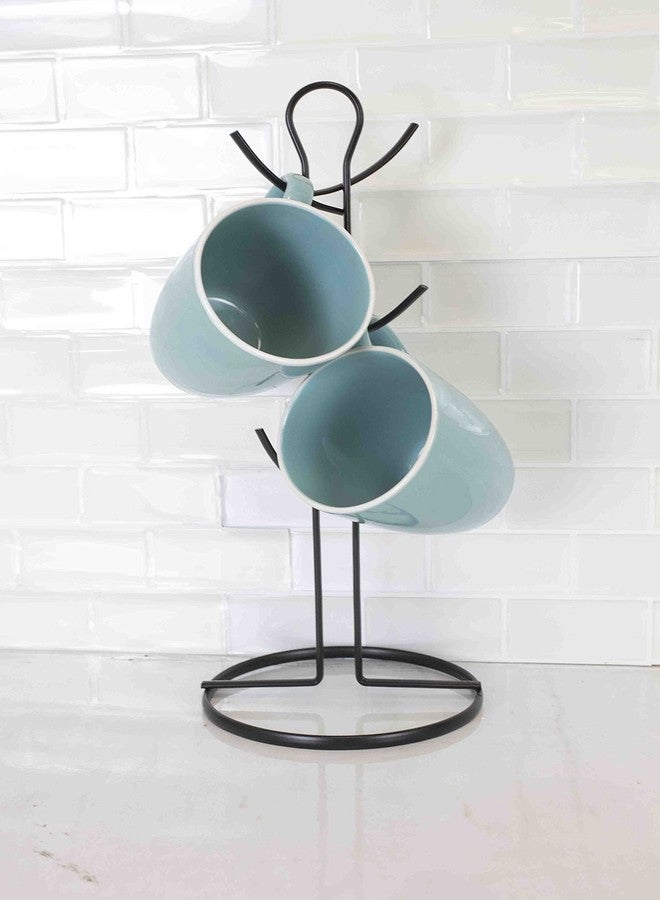 Home Basics Chrome Wire Collection Durable Steel Mug Tree Stand, 6-Hook Coffee Tea Cup, Holder Kitchen Countertop, Black - Image 5