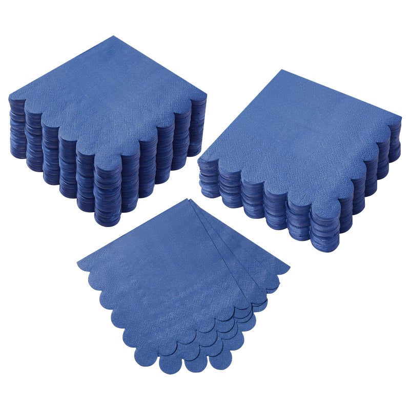 100 Pack Cocktail Napkin 2Ply Scalloped Edged Dessert Napkins Folded 5 x 5 Inches Disposable Napkins for Dinner Wedding Birthday Party Bridal Anniversary Reception Event Navy Blue