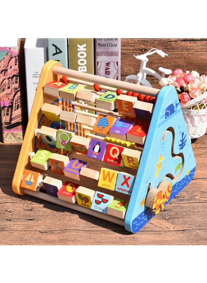 Educational Activity Cube Abacus - Wooden Alphabet Blocks Abacus Clock - Activity Cube for Toddlers 5 in 1-Wooden Activity Toys for Babies Learning-Wooden Toys for 1 Year to 3 year Old - Image 1