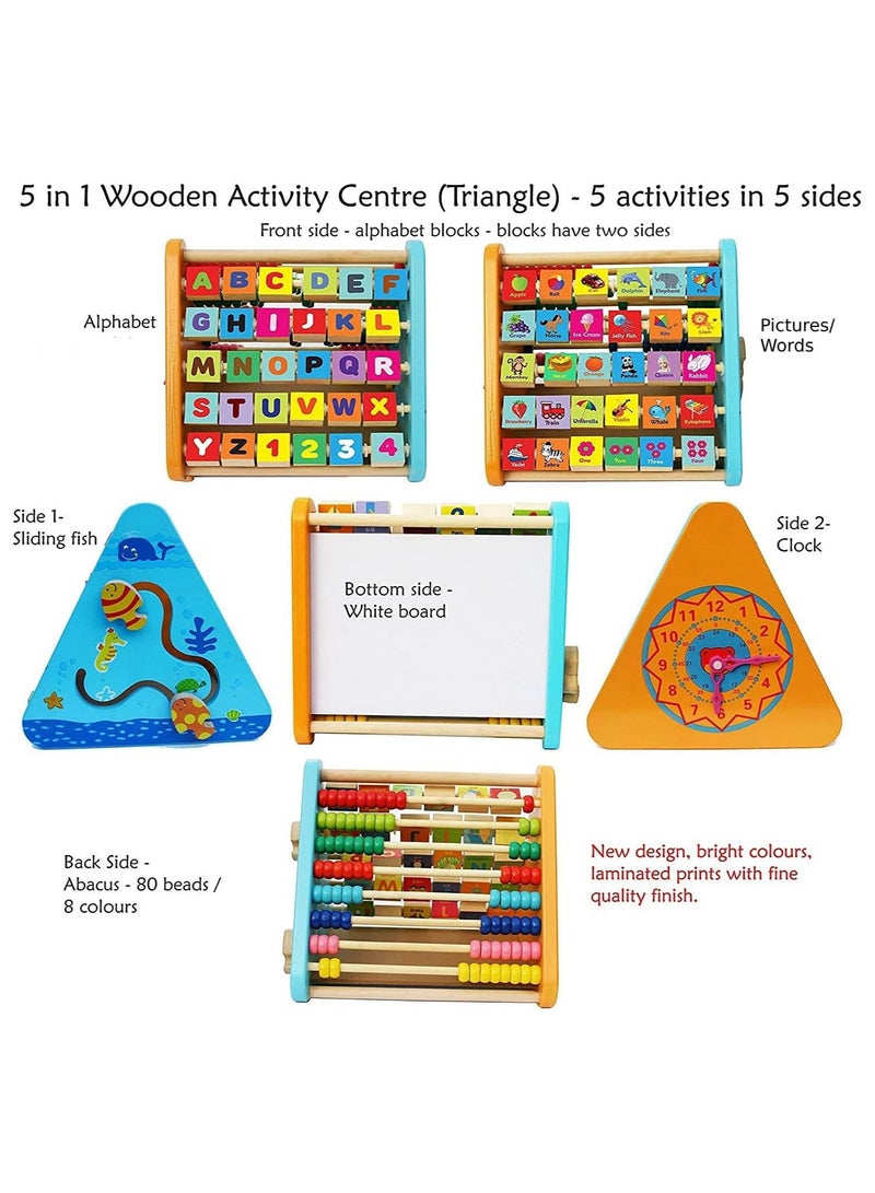 Educational Activity Cube Abacus - Wooden Alphabet Blocks Abacus Clock - Activity Cube for Toddlers 5 in 1-Wooden Activity Toys for Babies Learning-Wooden Toys for 1 Year to 3 year Old - Image 2