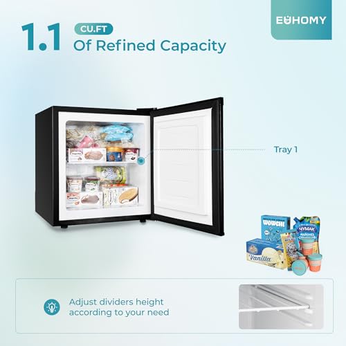 EUHOMY 1.1 Cubic Feet Mini Freezer, Countertop, Single Door Compact Upright Freezer with Reversible Door, Removable Shelves, Small freezer for Home/Dorms/Apartment/Office, New Black - Image 3