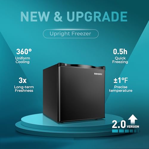EUHOMY 1.1 Cubic Feet Mini Freezer, Countertop, Single Door Compact Upright Freezer with Reversible Door, Removable Shelves, Small freezer for Home/Dorms/Apartment/Office, New Black - Image 2