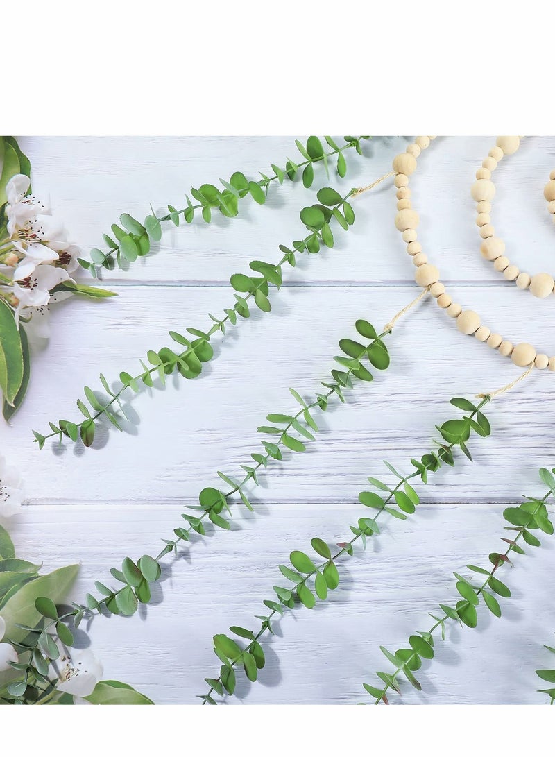 Wall Hanging Decor, Eucalyptus Boho Decor Bedroom Wooden Bead Garland Artificial Natural Greenery Decoration for Guest Modern Bathroom Living Room