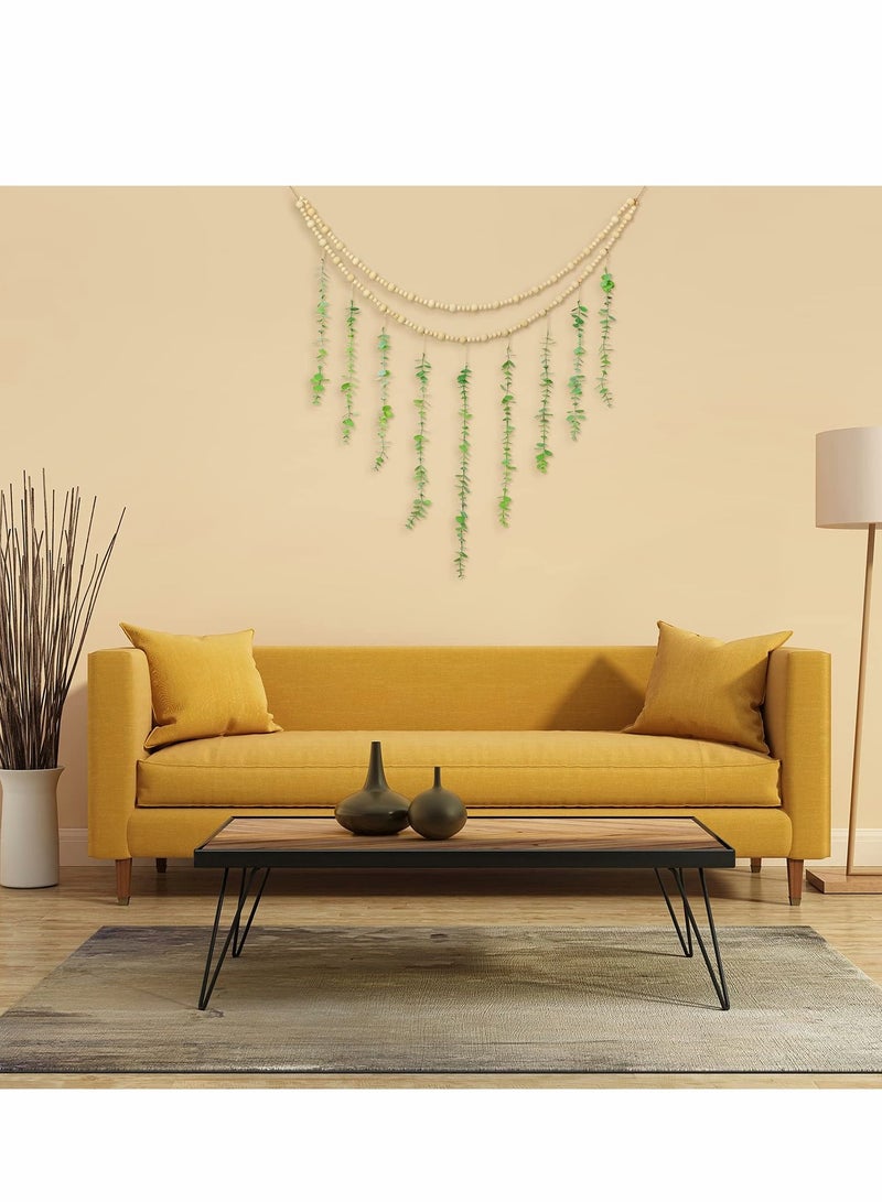 Wall Hanging Decor, Eucalyptus Boho Decor Bedroom Wooden Bead Garland Artificial Natural Greenery Decoration for Guest Modern Bathroom Living Room