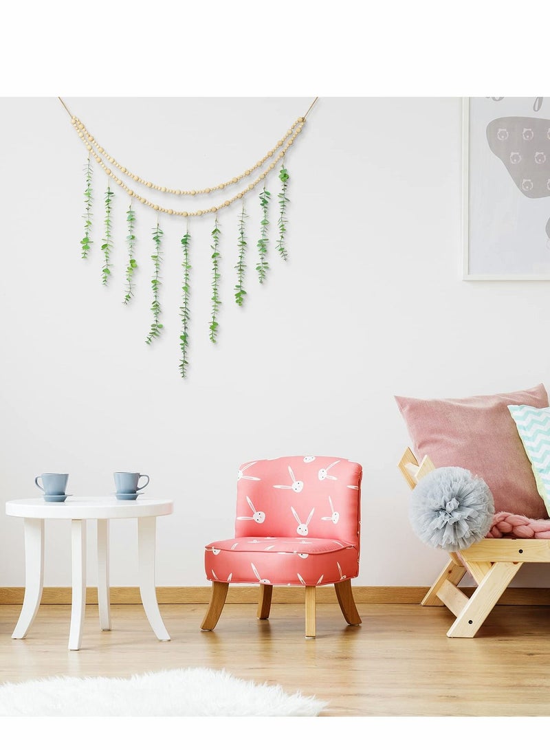 Wall Hanging Decor, Eucalyptus Boho Decor Bedroom Wooden Bead Garland Artificial Natural Greenery Decoration for Guest Modern Bathroom Living Room