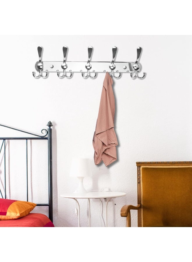 Wall Mounted Coat Rack, 42cm Stainless Steel Hook Rack with 5 Double Hooks, Heavy Duty Clothes Hanger for Entryway, Bathroom, Bedroom (2 Pack) - Image 2