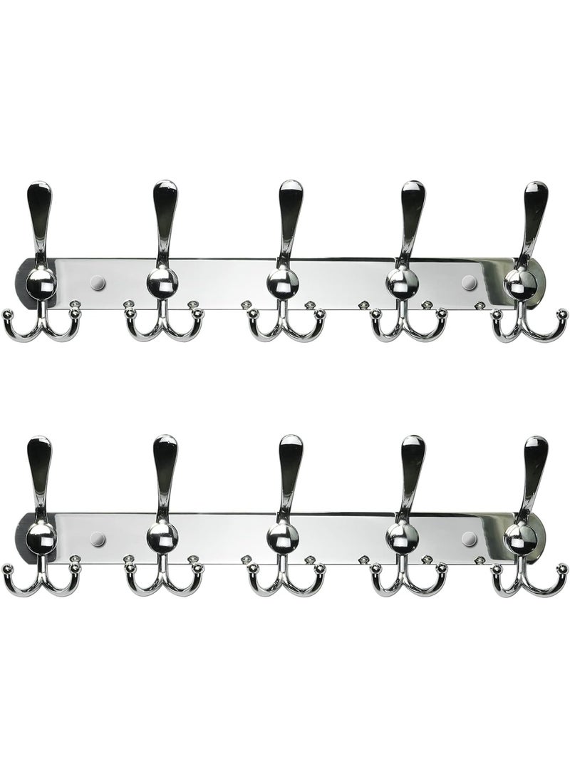 Wall Mounted Coat Rack, 42cm Stainless Steel Hook Rack with 5 Double Hooks, Heavy Duty Clothes Hanger for Entryway, Bathroom, Bedroom (2 Pack) - Image 1