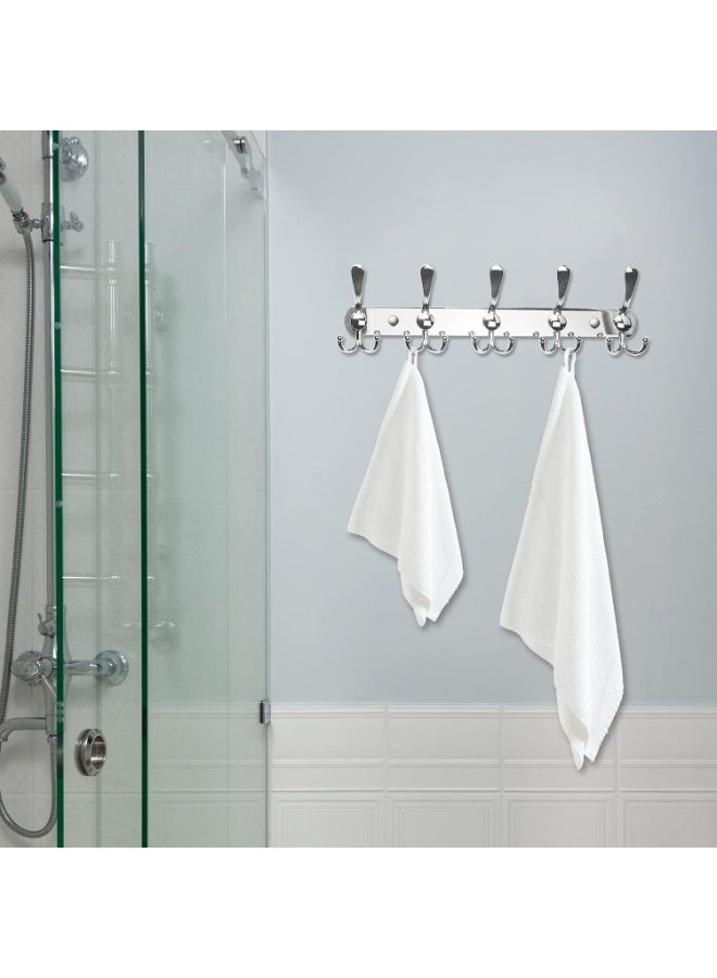 Wall Mounted Coat Rack, 42cm Stainless Steel Hook Rack with 5 Double Hooks, Heavy Duty Clothes Hanger for Entryway, Bathroom, Bedroom (2 Pack) - Image 3