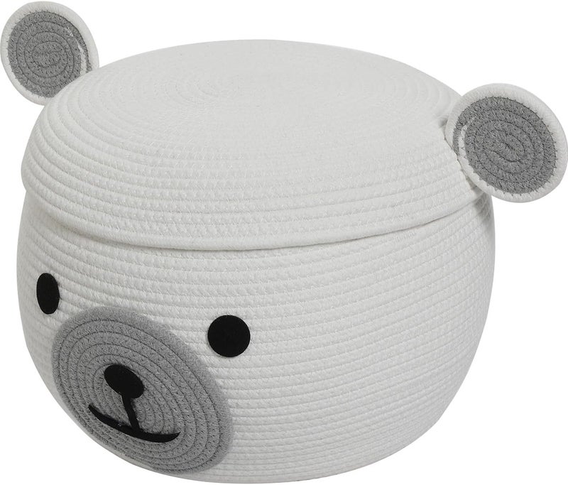 Cottonphant Handcrafted Animal Inspired Basket with Lid  Cotton Storage Solution for Organization in Bedroom  Perfect Organizer for a Shower or Retreat White Bear 15x12 - Image 1