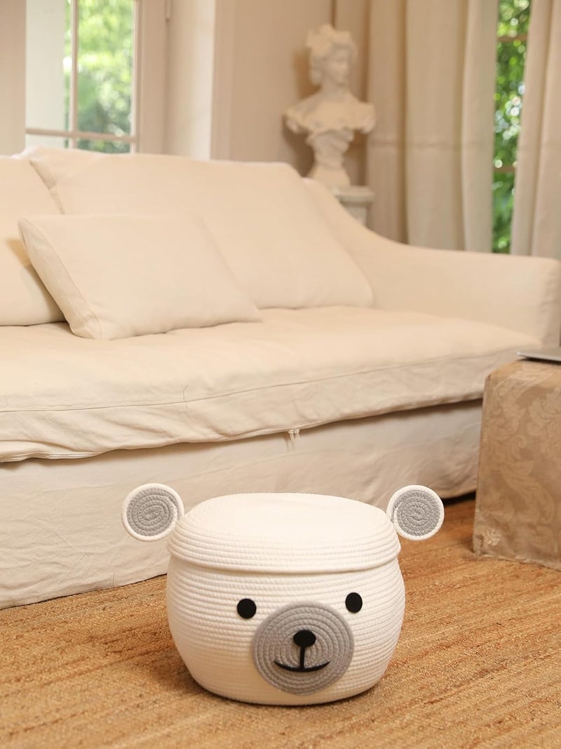 Cottonphant Handcrafted Animal Inspired Basket with Lid  Cotton Storage Solution for Organization in Bedroom  Perfect Organizer for a Shower or Retreat White Bear 15x12 - Image 2