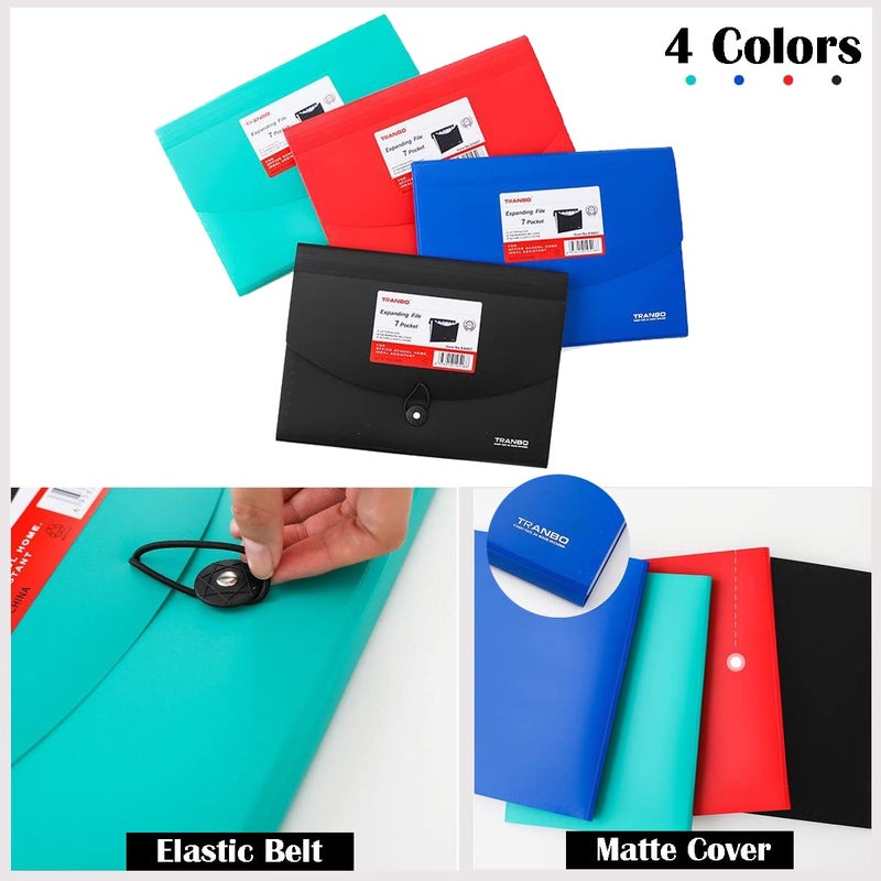 TRANBO 4 Pack 7 Pockets Accordion File Organizer, TRANBO Letter Size/A4 Expanding File Folder with Index Tabs, Expandable Plastic Document Organizer for Business Travel School Office Home - Image 4