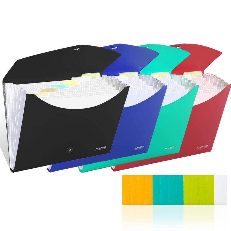 TRANBO 4 Pack 7 Pockets Accordion File Organizer, TRANBO Letter Size/A4 Expanding File Folder with Index Tabs, Expandable Plastic Document Organizer for Business Travel School Office Home - Image 1