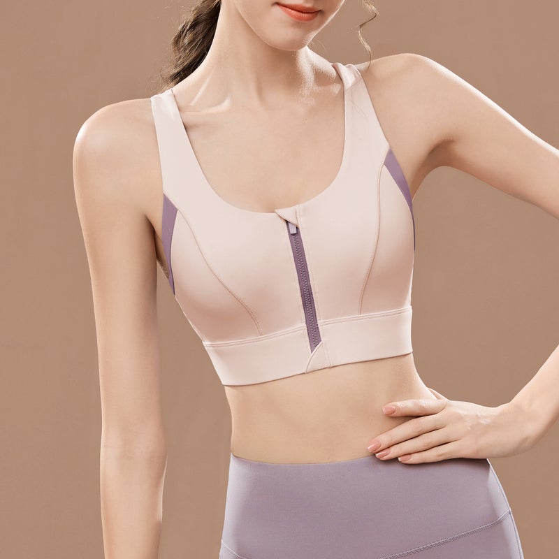 Front Zip Sports Bra High Impact Color-Block Sky Blue