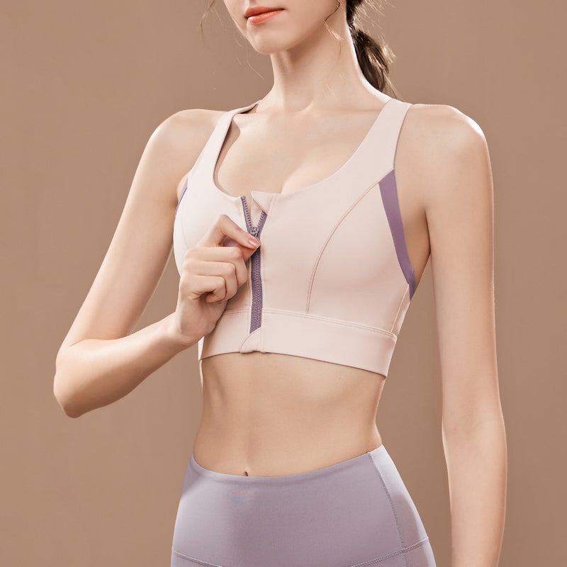 Front Zip Sports Bra High Impact Color-Block Sky Blue