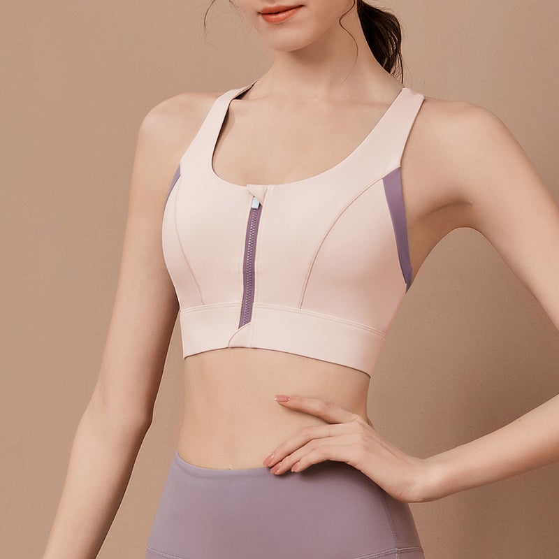 Front Zip Sports Bra High Impact Color-Block Sky Blue