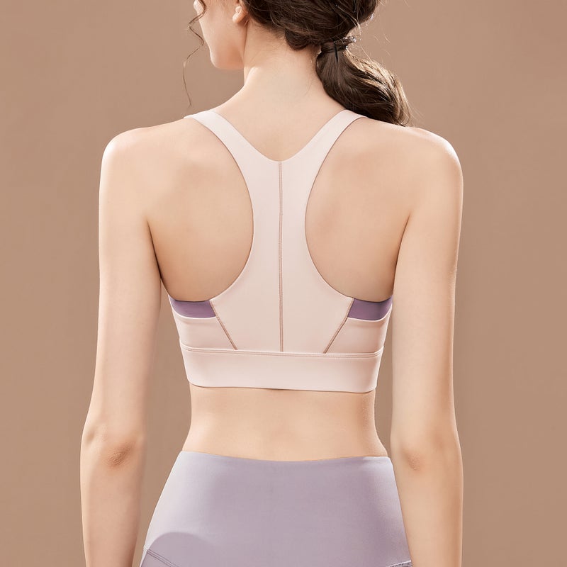 Front Zip Sports Bra High Impact Color-Block Sky Blue