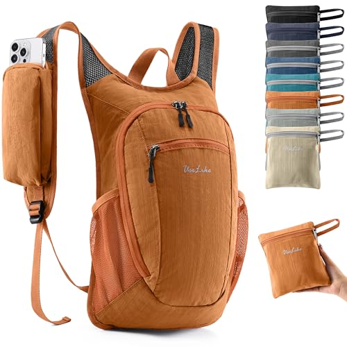 Uselike 10L Small Hiking Backpack Travel Daypack Lightweight Packable Back Pack for Women Men(Orange) - Image 1