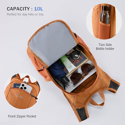 Uselike 10L Small Hiking Backpack Travel Daypack Lightweight Packable Back Pack for Women Men(Orange) - Image 5