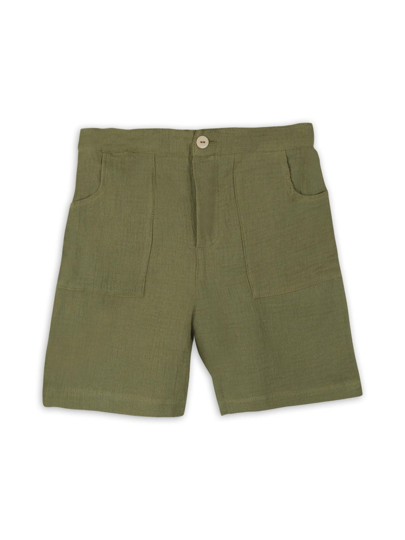 Kidbea Organic Cotton Shirt & Pant Co-ord Set for Kids Comfortable Summer wear | Stylish Short-Sleeve Shirt & Comfy Shorts (Green, 5-6 Years) - Image 4