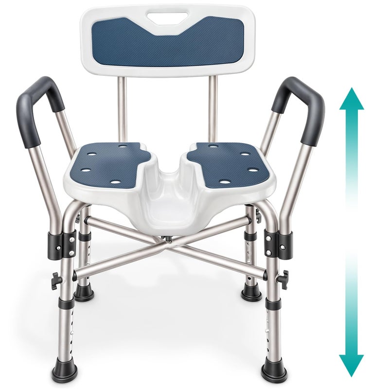 PELEGON Shower Chair U-Shape Seat (450lb) Heavy Duty - Padded Armrests and Back, Shower Chairs for Elderly and Disabled, Handicap, Shower Chair for Inside Shower, Adjustable Height - Blue - Image 1
