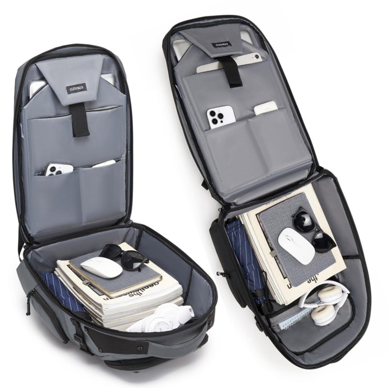 OZUKO حقيبة ظهر تكتيكية للعمل والسفر والاستخدام الخارجي بتصميم مضاد للسرقة ومقاوم للماء سعة 25 لتر، رمادي، 9891 - Image 5