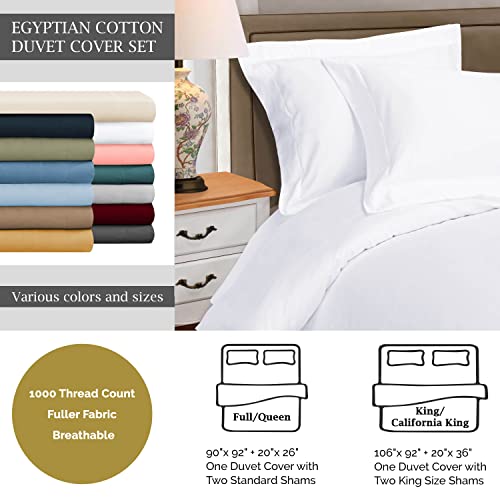 Superior Egyptian Cotton 1000 Thread Count Duvet Cover Set, Bed Covers, Includes 1 Duvet Cover with Button Closure, 2 Pillow Shams, Oversized Bedding Decor, King/California King, White - Image 3