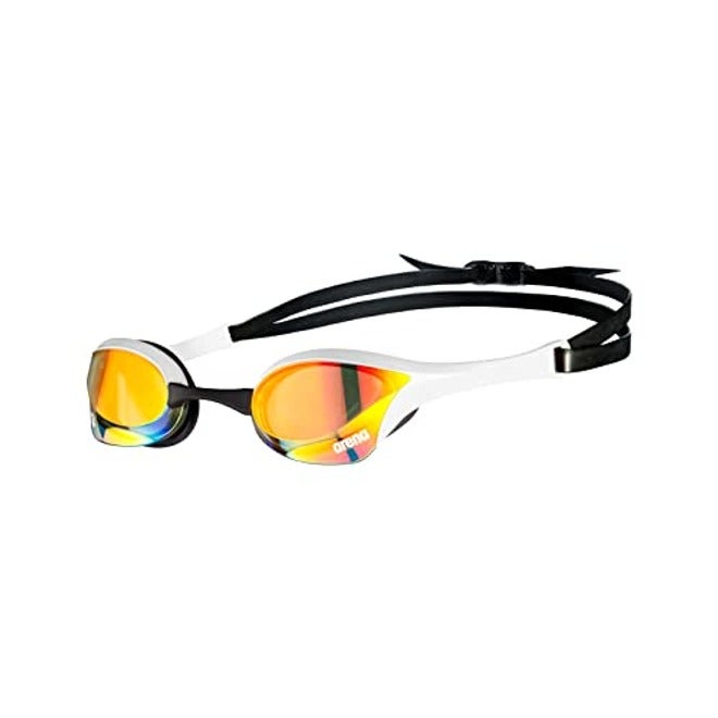 ARENA Cobra Ultra Swipe Racing Swim Goggles - Anti-Fog, Polycarbonate Mirror Lens, Yellow Copper/White