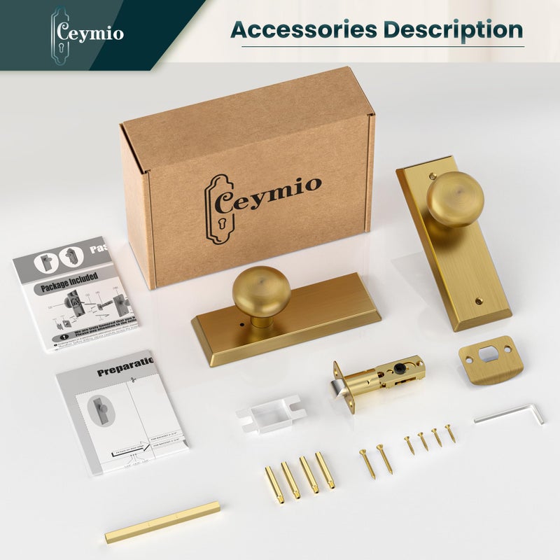CEYMIO مقبض باب برونزي عتيق من CEYMIO، مقبض باب خصوصية قديم متآكل لغرفة النوم/الحمام مع قفل، لوحة معدنية ثقيلة صلبة بتصميم كلاسيكي قديم، للأبواب الداخلية - Image 5
