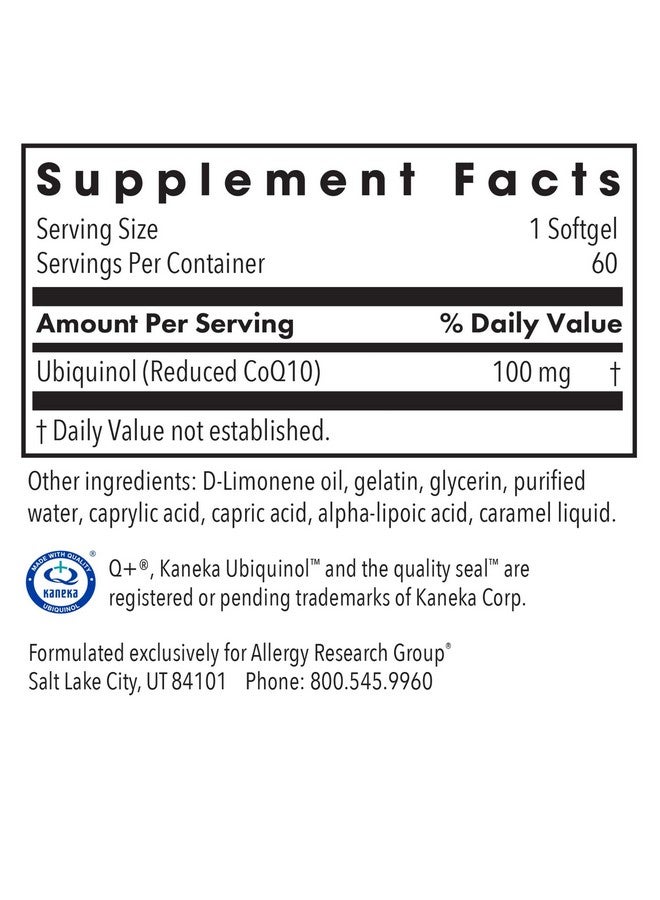 Allergy Research Group CoQH-CF Ubiquinol 100mg Supplement - Un-Oxidized CoQ10, Supports Cardiovascular Health, Immune System Support, Stable, Bioavailable, Softgels - 60 Count - Image 3