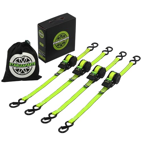 STARLEAPARTS Retractable Ratchet Straps(4PK 1.0INX12FT) - 1,500lb Break Strength, Ratchet Strap Heavy Duty with Rubber Coated Handle, Perfect Auto Ratchet Straps for Motorcycle, Kayak and Trucks - Image 1