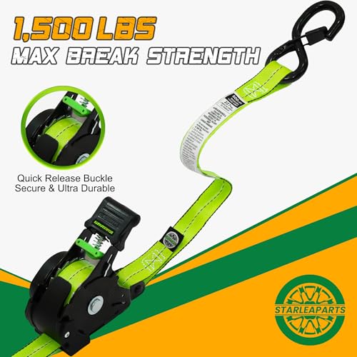 STARLEAPARTS Retractable Ratchet Straps(4PK 1.0INX12FT) - 1,500lb Break Strength, Ratchet Strap Heavy Duty with Rubber Coated Handle, Perfect Auto Ratchet Straps for Motorcycle, Kayak and Trucks - Image 2