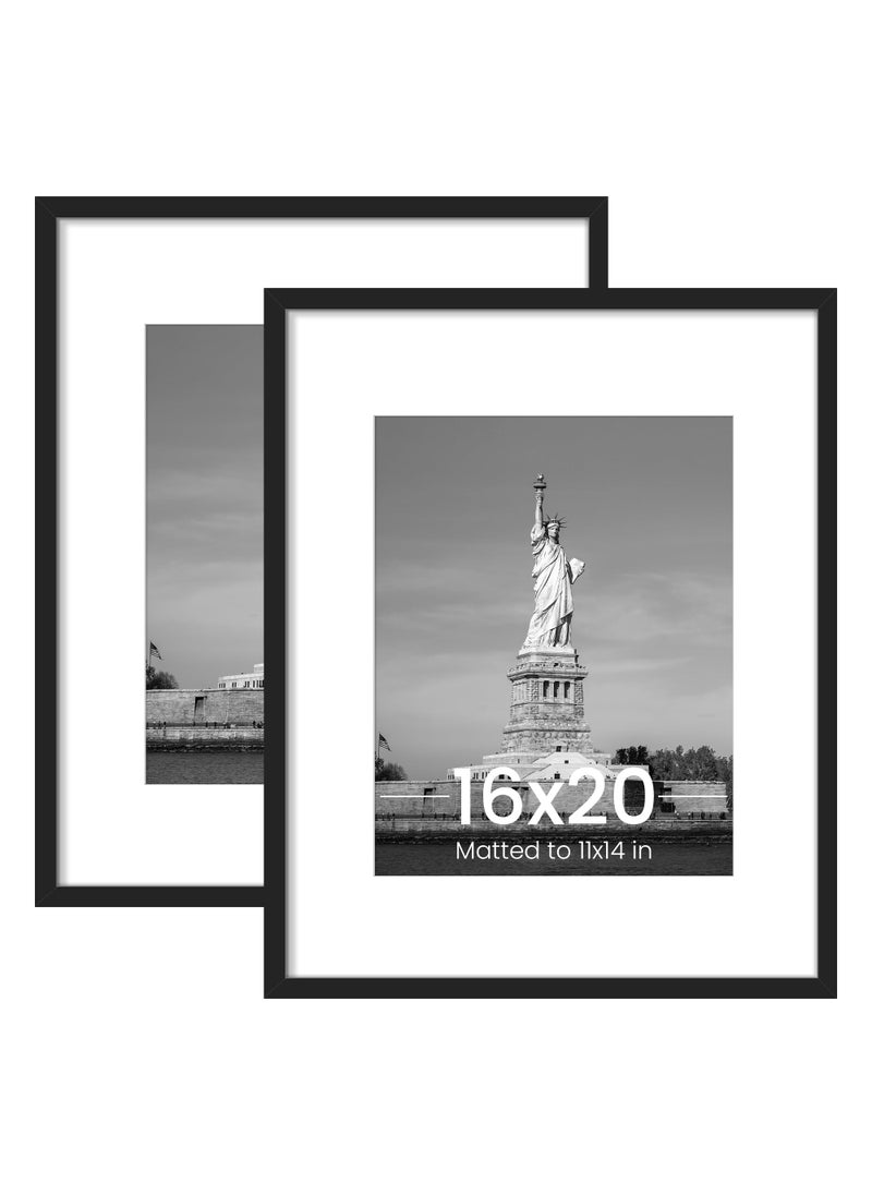 ENJOYBASICS ENJOYBASICS 16x20 Picture Frame Display Poster 11x14 with Mat or 16 x 20 Without Wall Gallery Photo Frames Black 2 Pack 