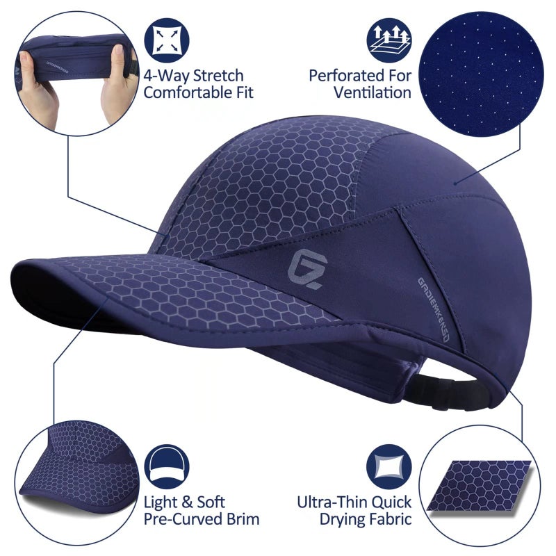 GADIEMKENSD Sport Cap,Soft Folding Brim Lightweight Running Hat Breathable Baseball Cap Quick Dry Sport Caps Cooling Portable Sun Hats for Men and Woman Performance Cloth Workouts and Outdoor Activities Navy  - Image 2
