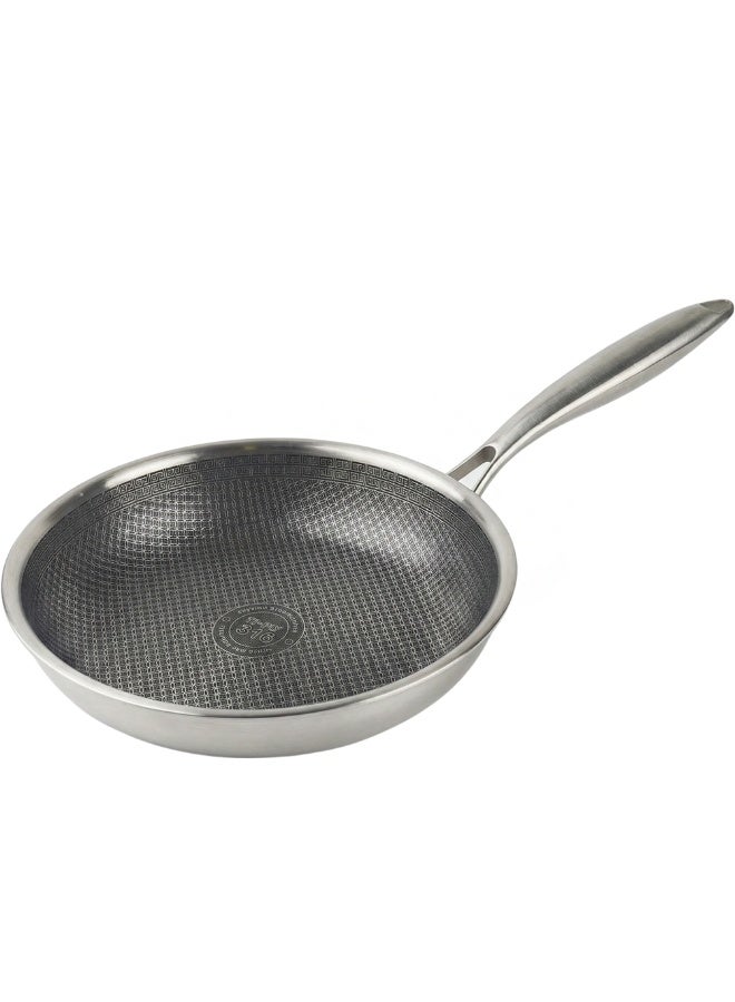 مقلاة غير لاصقة مقاس 20 سم ثلاثية الطبقات من الستانلس ستيل بجودة عالية ومعايير ألمانية أصلية، قاعدة ثلاثية الطبقات من ستانلس 316 وألومنيوم وستانلس 430 لضمان توزيع حرارة مثالي، مقاومة للخدش وخالية من المواد الضارة مثل PFAS، مناسبة لجميع أنواع المواقد بما فيها الحثي، مقبض بارد لا ينقل الحرارة، آمنة للغسل في غسالة الأطباق وتتحمل حرارة الفرن بدرجة عالية، مثالية للقلي والتحمير والطهي الاحترافي، أداء قوي مع طبقة مقاومة للالتصاق لتسهيل الاستخدام والتنظيف، متينة وتدوم طويلًا وتناسب الاستخدام اليومي في المطابخ المنزلية والمهنية - Image 2
