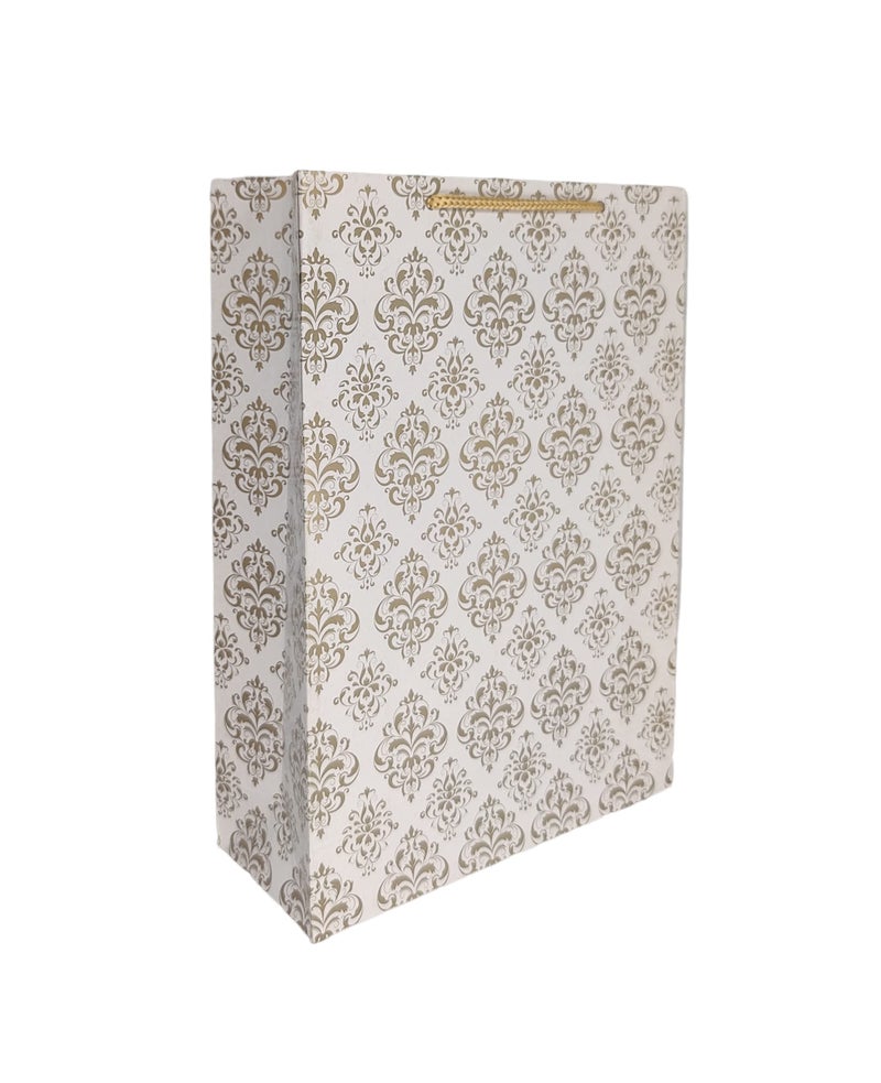 TASCHE Gold Flower and Gold Mandaram Printed Assorted Design Paper Carry Bags | Gift Bags for Return gifts, Birthday and presents (28 * 20 * 7.5 CM) (Pack of 10) - Image 2