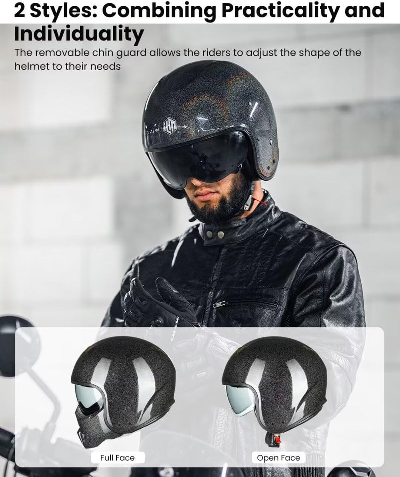 ILM Fiberglass Open Face Motorcycle 3/4 Half Helmet with Visor for Men and Women - DOT Model MO310P - Image 3