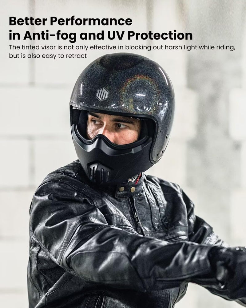 ILM Fiberglass Open Face Motorcycle 3/4 Half Helmet with Visor for Men and Women - DOT Model MO310P - Image 5