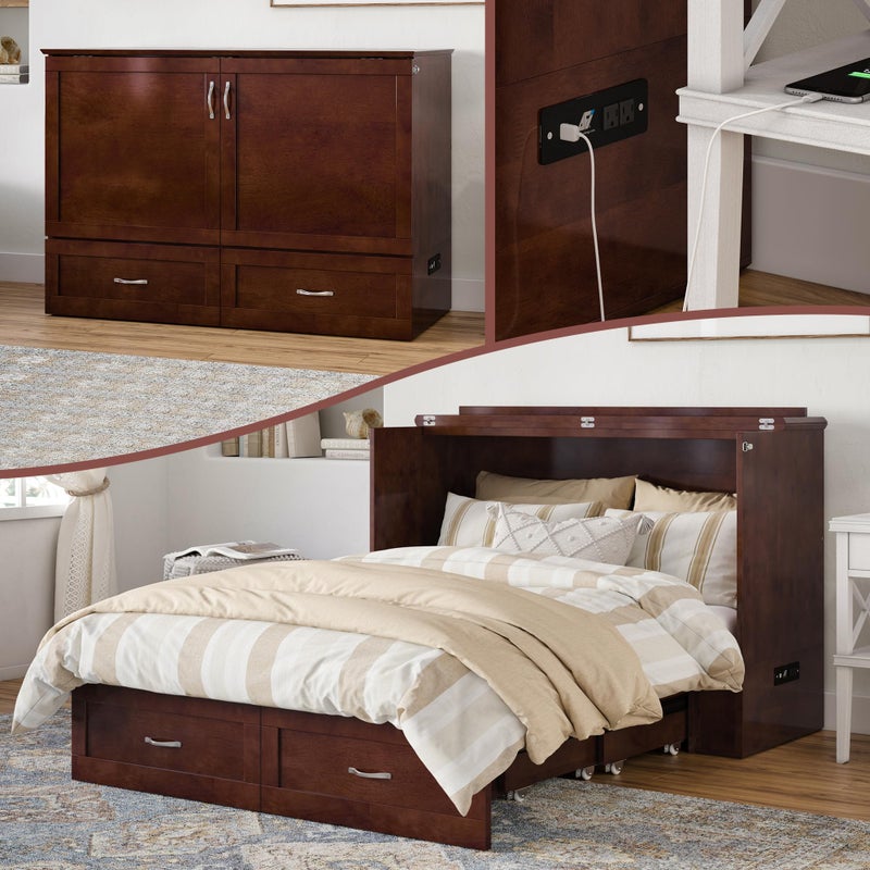Afi AFI Hamilton Full Murphy Bed Chest with Mattress Storage and Builtin Charger in Walnut 