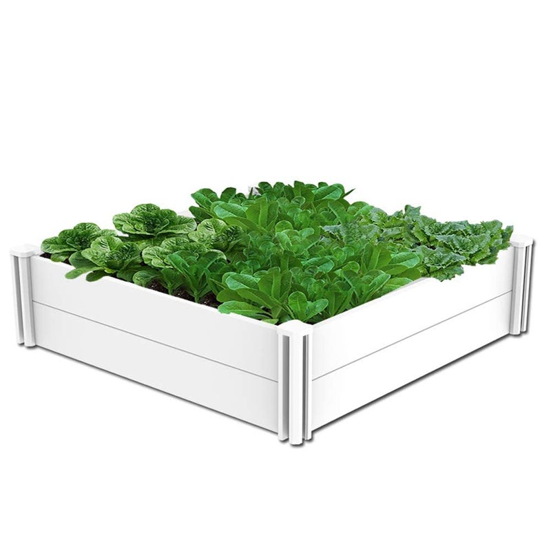 Kdgarden 4x4 White Vinyl Raised Garden Bed Kit Outdoor Above Ground Garden Box for Growing Vegetables Flowers Herbs DIY Gardening Whelping Pen and More