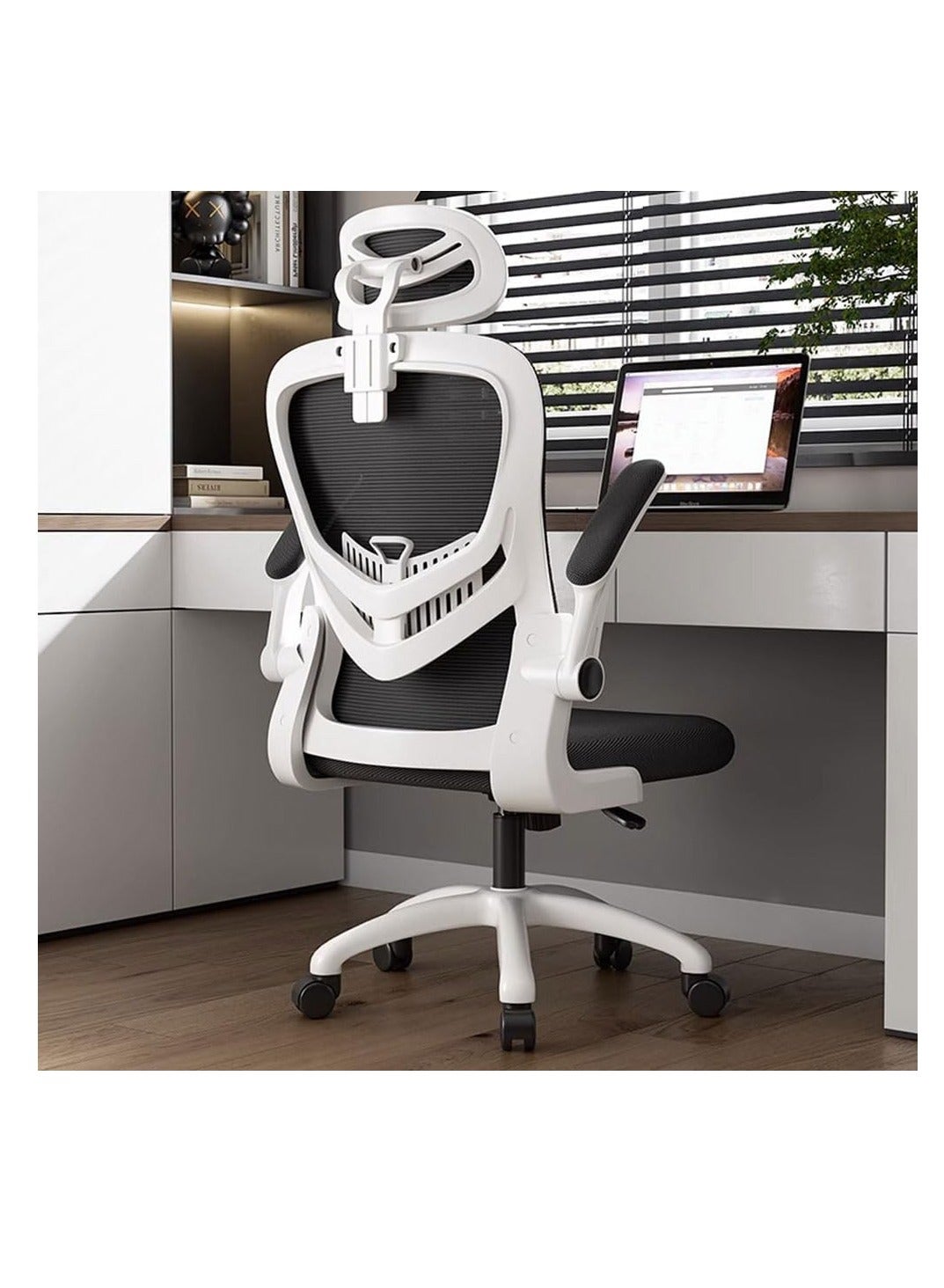 Computer Chair for Home Executive Office Chair Mesh High Back Swivel Ergonomic Chair with Adjustable Headrest Lumbar Support 40-48CM Height Adjustable Home Office Desk Chair for Study Working (White)
