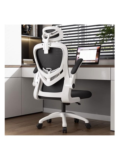 Computer Chair for Home Executive Office Chair Mesh High Back Swivel Ergonomic Chair with Adjustable Headrest Lumbar Support 40-48CM Height Adjustable Home Office Desk Chair for Study Working (White)