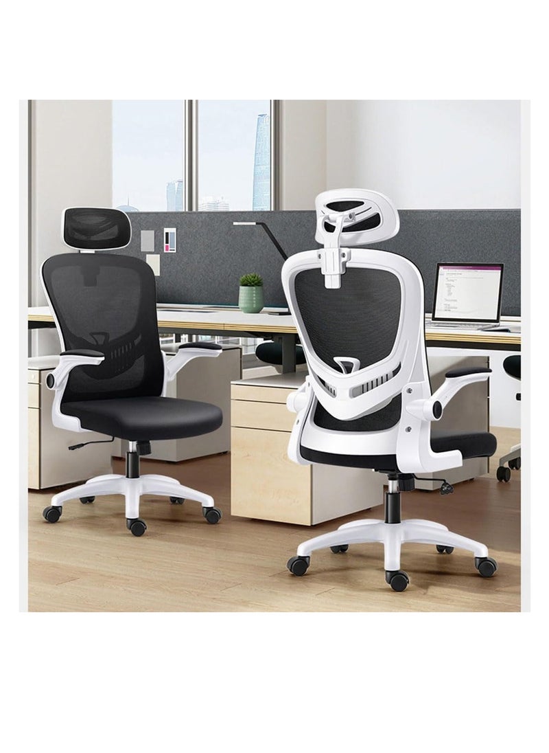 CityRiya-Long - Computer Chair for Home Executive Office Chair Mesh High Back Swivel Ergonomic Chair with Adjustable Headrest Lumbar Support 40-48CM Height Adjustable Home Office Desk Chair for Study Working (White) - Image 1