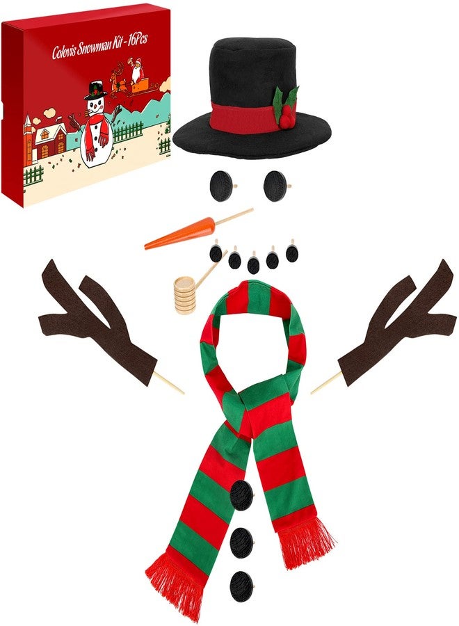 Colovis 16Pcs Build a Snowman Kit, Outdoor Winter Snowman Decorating Supplies Snow Toys for Christmas, Holiday Party Decor (Red & Green Scarf) - Image 1