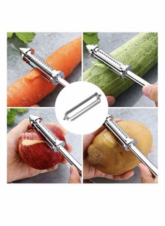 SYOSI Vegetable Peeler, Stainless Steel Veggie Julienne, Built-In Potato Eye Remover, Veggie Fruit Peeler with Non-Slip Grip, 3 in 1 Kitchen Tool for Potato Veggie Carrot Fruit ( Silver )  - Image 5