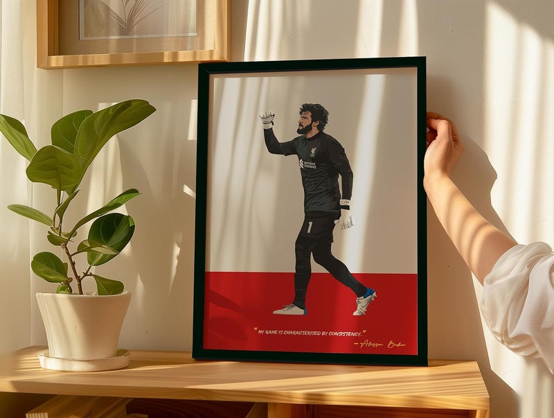 QUOTE - UNQUOTE ART Alisson Becker Framed Illustration Liverpool FC Legend - Original Football Art - 28x36 cm - Black Frame - Image 2