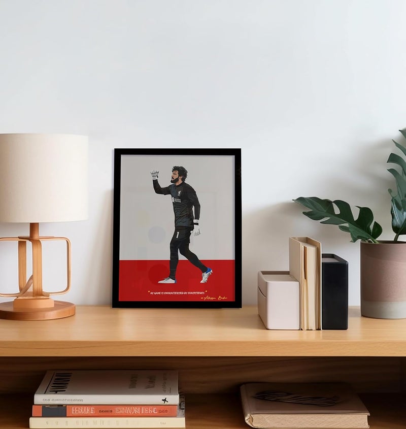 QUOTE - UNQUOTE ART Alisson Becker Framed Illustration Liverpool FC Legend - Original Football Art - 28x36 cm - Black Frame - Image 3