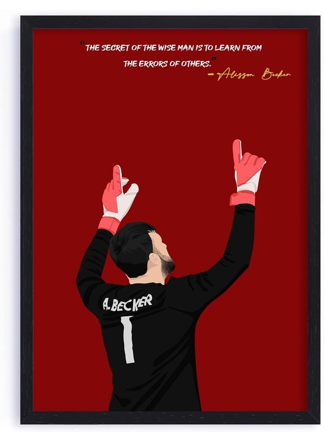 QUOTE - UNQUOTE ART Alisson Becker Framed Illustration Liverpool FC Legend - Original Football Art - 28x36 cm - Black Frame - Image 1