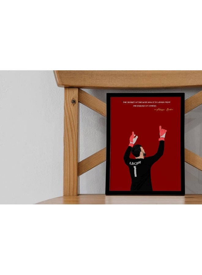 QUOTE - UNQUOTE ART Alisson Becker Framed Illustration Liverpool FC Legend - Original Football Art - 28x36 cm - Black Frame - Image 4